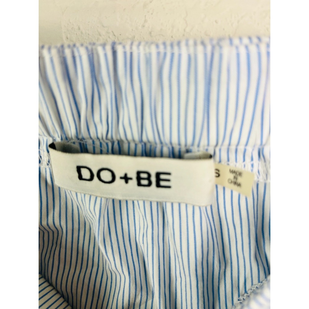 DO+BE Blue White Stripe Off Shoulder Blouse Tie Sleeve Balloon Hem Size Small - Picture 3 of 9